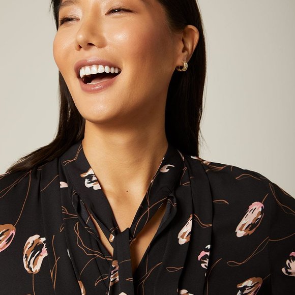 RW&Co. Floral Black Fit & Flare Dress, with Neck Tie - Picture 5 of 14